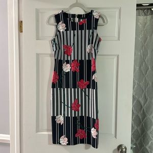 Navy and white Tommy Hilfiger floral stretch sheath dress